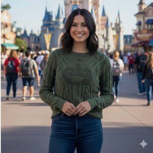 Disney Pixar Toy Story Alien Cable Knit Sweater Womens XL Deep Green Pullover